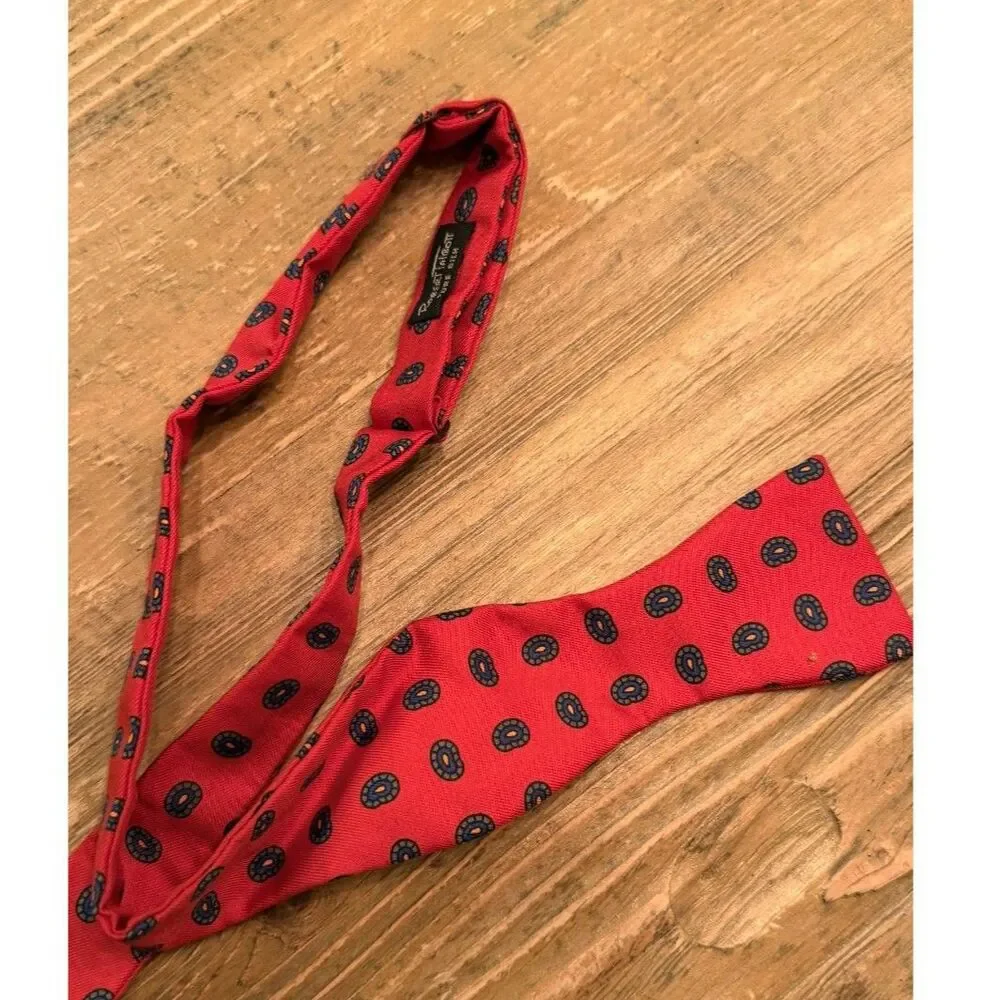 Robert Talbott Self Tie Bow Tie Red Navy Paisley Silk Adjustable Butterfly